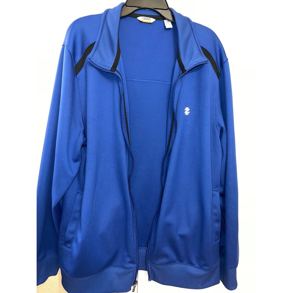 IZOD Sport Mens Track Jacket XL Royal Blue Black‎ Full Zip Mock Neck Activewear